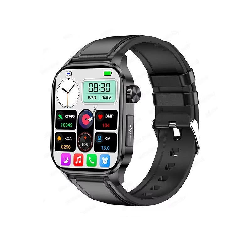 Pulsmåler på bagsiden af senior smartwatch. Nøjagtig overvågning af hjertefrekvens for ældres helbred og sikkerhed.