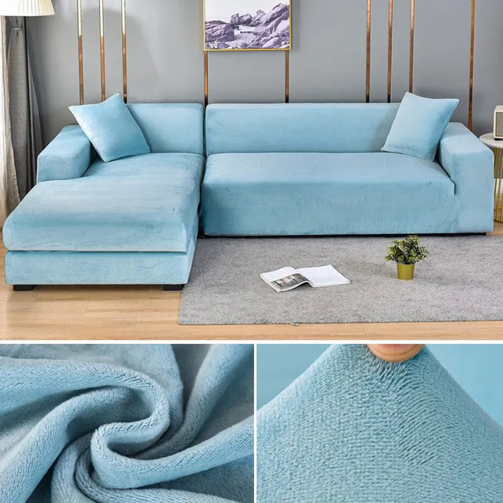 Stræksbetræk set fra siden, der omslutter sofaen tæt. Beskytter effektivt mod slid og pletter.