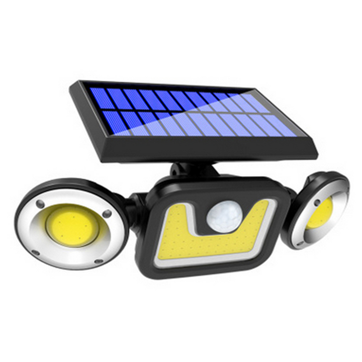 Solar LED-projektør med 3 lys, vejrbestandig, med bevægelsessensor, ideel til have, gårdsplads og garage, energibesparende