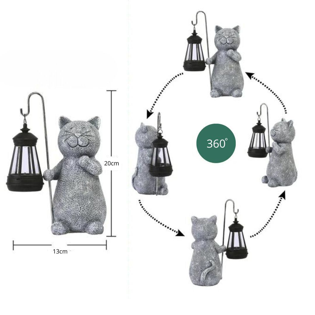 Charmerende MeowLight kattefigur, en miljøvenlig solcelle lanterne til din havebelysning.