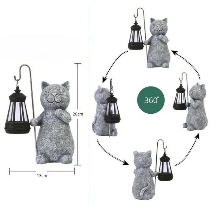 Charmerende MeowLight kattefigur, en miljøvenlig solcelle lanterne til din havebelysning.