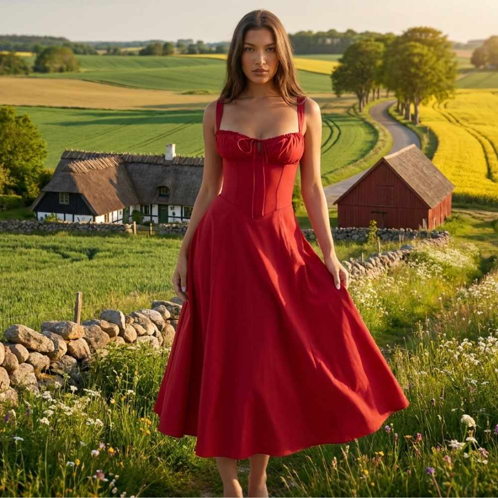 Elegant festkjole til kvinder med blomsterprint, justerbare stropper og feminin pasform.