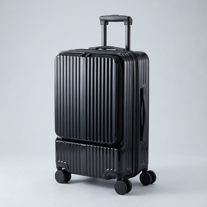 Smart CarryNex rejsekuffert med frontåbning, kopholder og USB oplader, ideel som funktionel kabinekuffert.