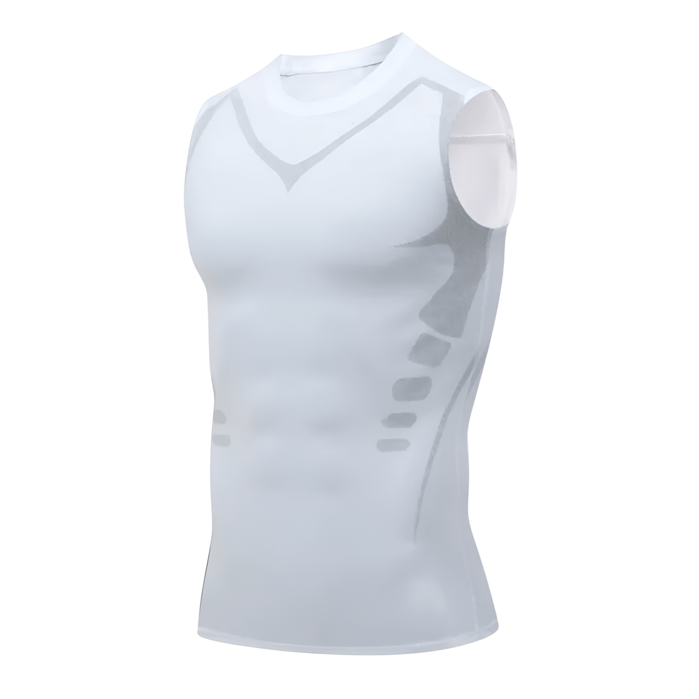 Komfortabel sort herre kompressionsvest i svedtransporterende stof til activewear og fitness.