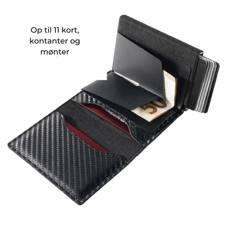 Moderne sort herrepung med RFID-blokering. Kompakt design med smart slide-funktion til kort.