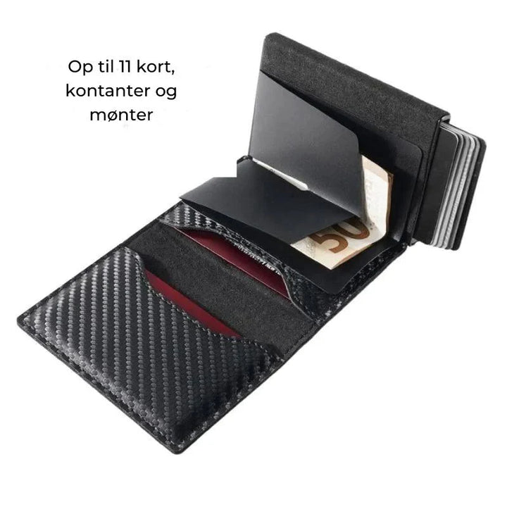 Moderne sort herrepung med RFID-blokering. Kompakt design med smart slide-funktion til kort.