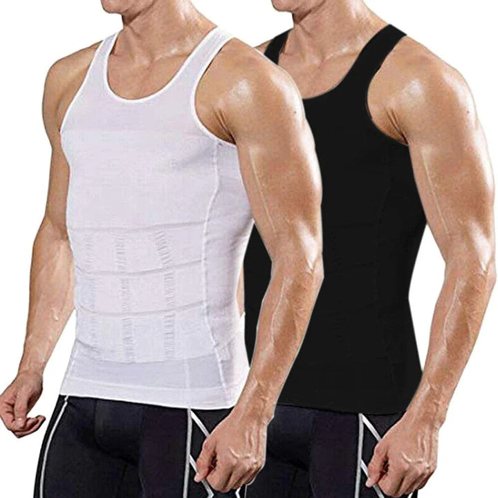 Alsidig MuscleBoost kompressionsvest til mænd i blå, perfekt til kropsholdning og hverdagsbrug eller træning.