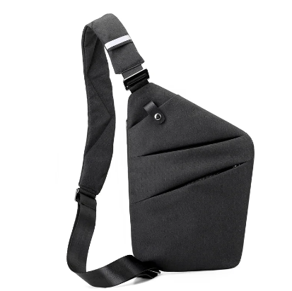 Sorte og grå mini rejsetasker vist side om side, begge tyverisikre crossbody tasker.