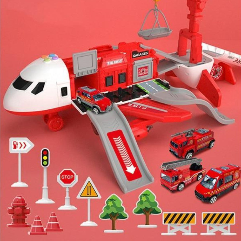 Sæt med et stort farverigt fly, mini-byggekøretøjer og tilbehør, ideelt til børn fra 3 til 6 år, fremmer kreativitet