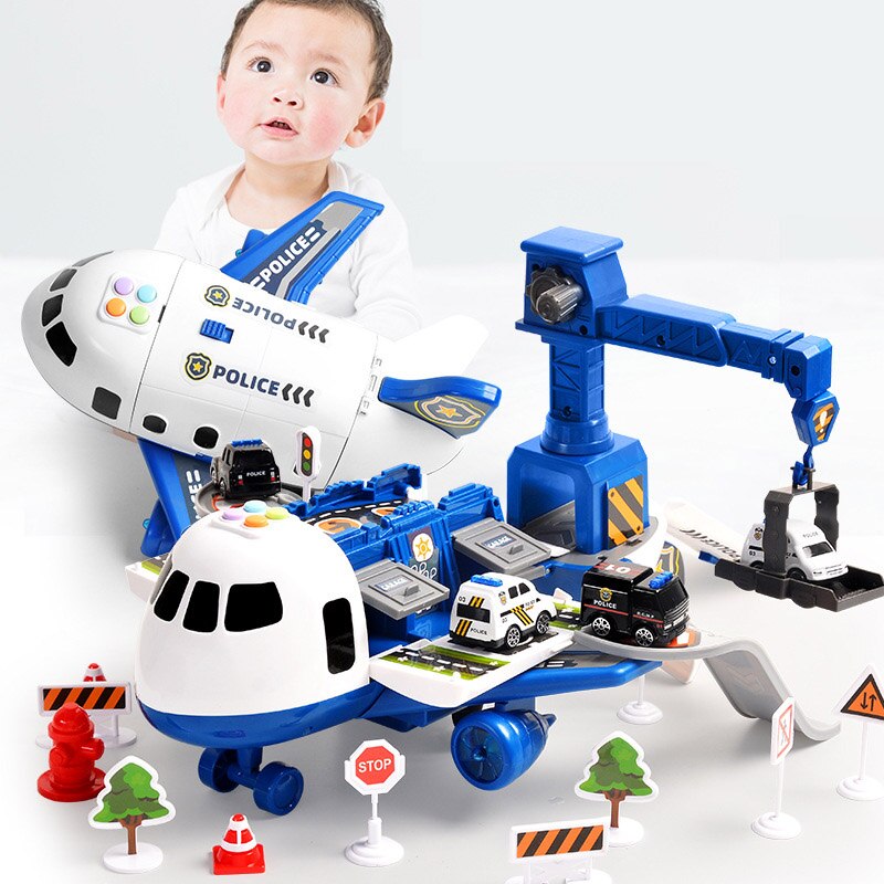 Sæt med et stort farverigt fly, mini-byggekøretøjer og tilbehør, ideelt til børn fra 3 til 6 år, fremmer kreativitet