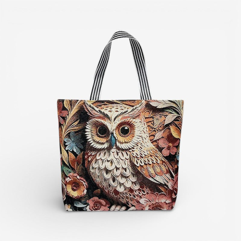 Hverdagstaske med elegant blomstermotiv broderi. Rummelig dame tote taske.