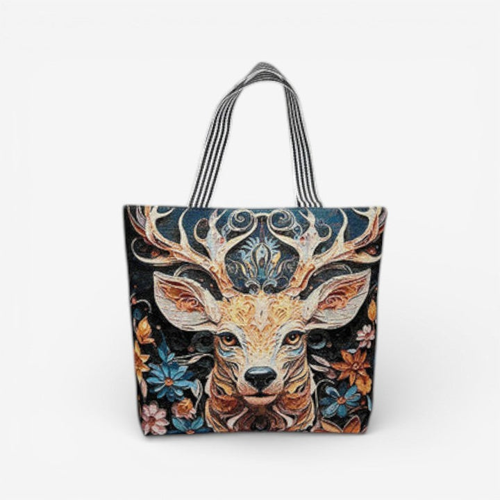 Nærbillede af broderi på dame tote taske, et smukt blomstermotiv. Stilfuldt og unikt.