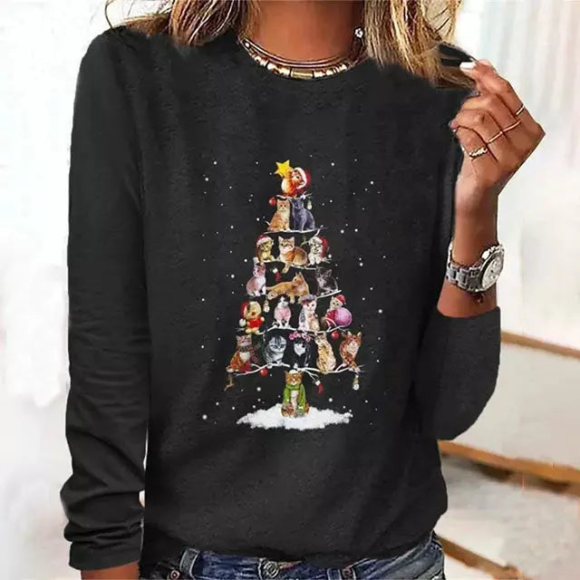 Stilfuld langærmet sort T-shirt til kvinder. Moderne design, alsidig til efterår og vinter.