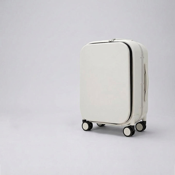 Elegant unisex rejsetaske med frontåben adgang og stille 360-graders spinner for nem pakning.