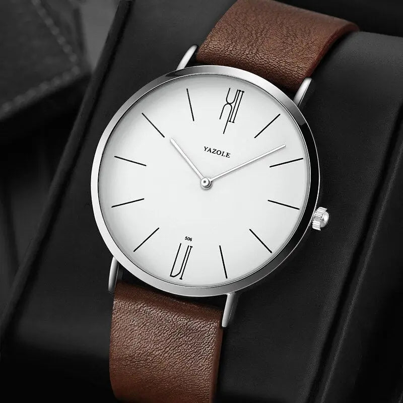 Stilfuldt herrearmbåndsur med elegant urskive og luksuriøs læderrem i tidløst vintage-design