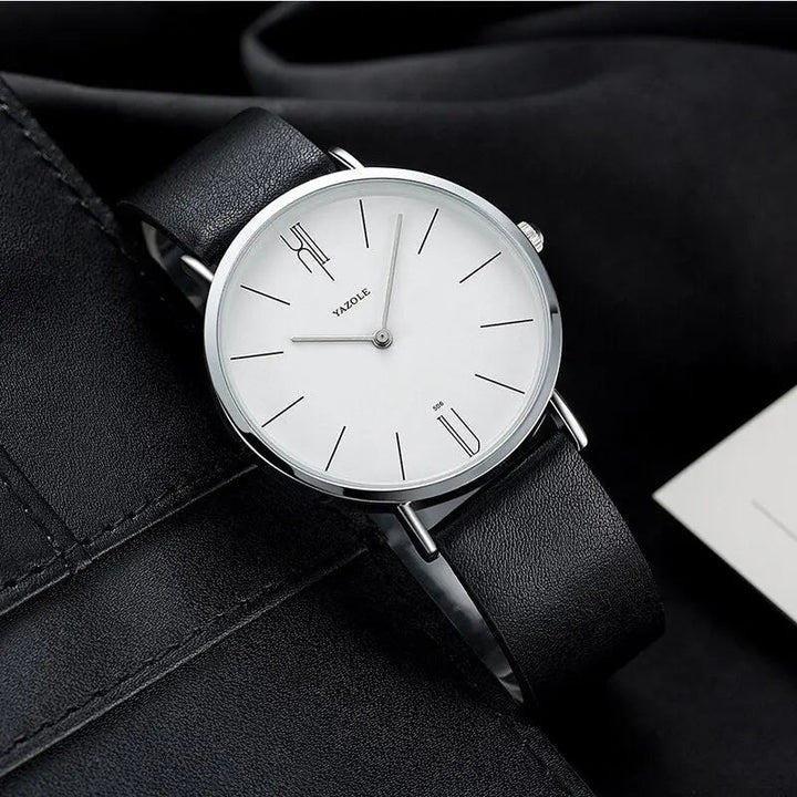 Stilfuldt herrearmbåndsur med elegant urskive og luksuriøs læderrem i tidløst vintage-design