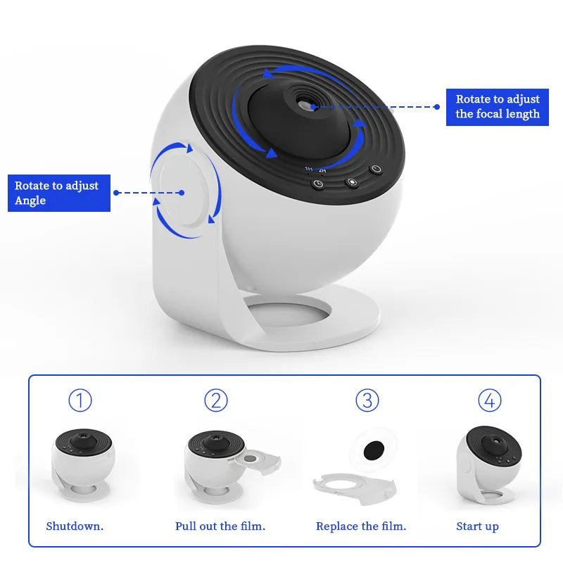 Avanceret stjerneprojektor med 12-i-1 stjernehimmel, Bluetooth og lysdekoration, til kosmos-elskere.