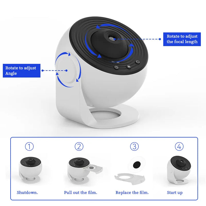 Avanceret stjerneprojektor med 12-i-1 stjernehimmel, Bluetooth og lysdekoration, til kosmos-elskere.