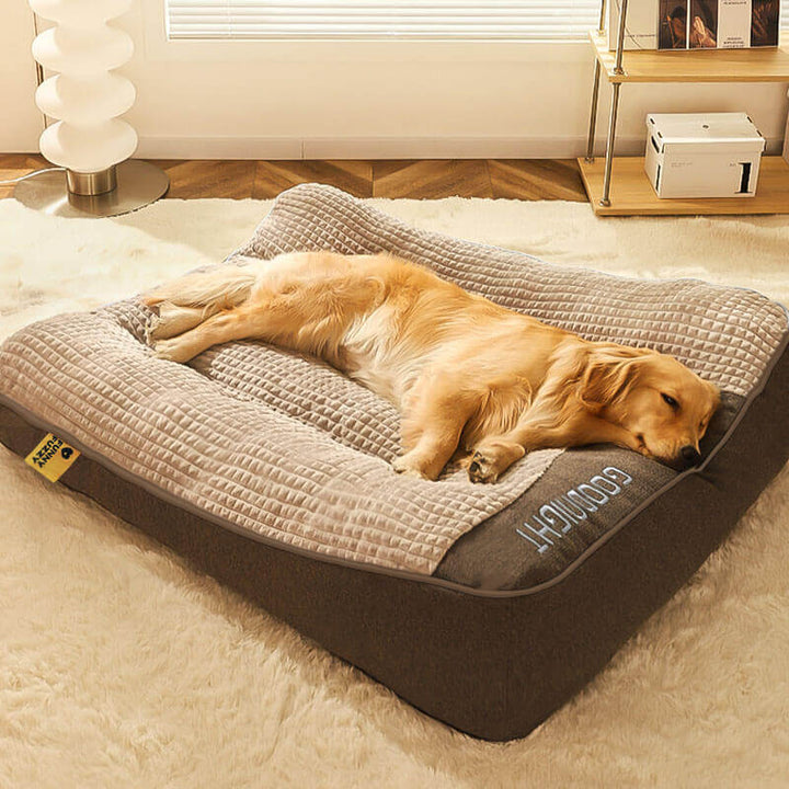 Stor ortopædisk hundeseng med nakkestøtte for optimal komfort til din store hund.
