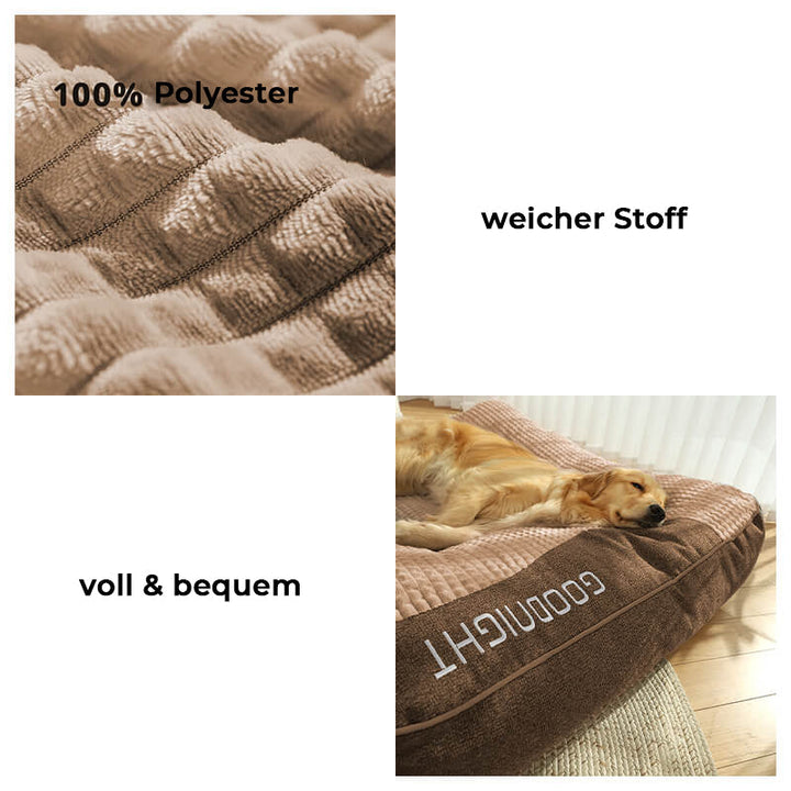 Luksuriøs hundeseng med nakkestøtte og vaskbart betræk, perfekt til store hunde.