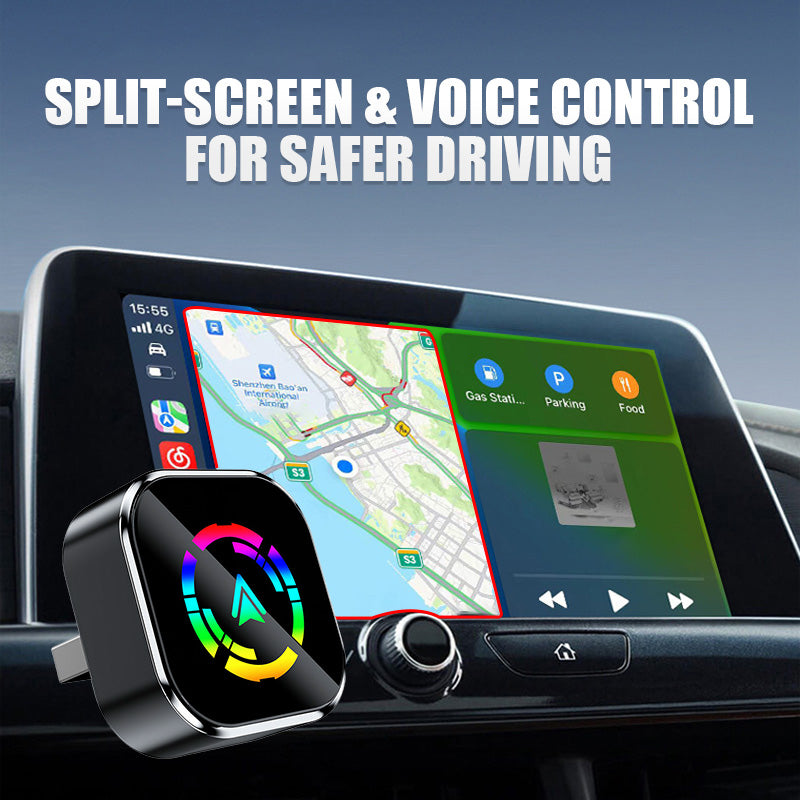 Sort StreamRide biladapter til trådløs CarPlay & Android Auto integration via USB og Bluetooth.