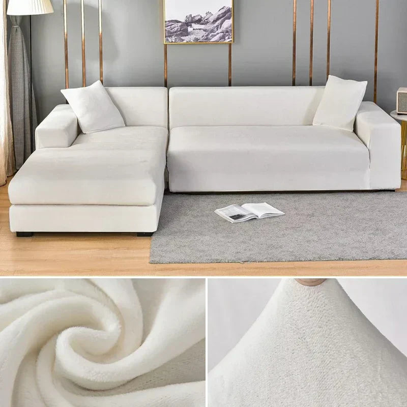 Et sofabetræk i velour, der er ideelt til at beskytte din sofa mod kæledyrshår og børns spil.