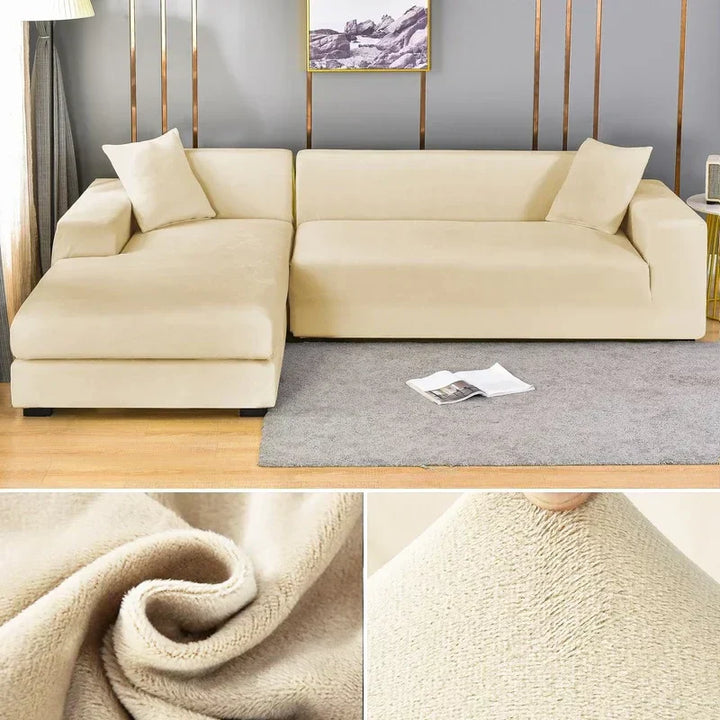 "Stretch-Samt Sofabezug in elegantem Blau, passend für verschiedene Sofas, luxuriöser Schutz für Wohnzimmermöbel."