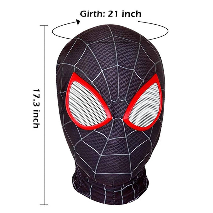 Superheltmaske til børn med rødt spindelvævsmønster, ideel til rollespil og fastelavn, elastisk og behagelig.
