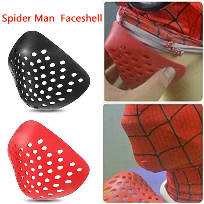 Superheltmaske til børn med rødt spindelvævsmønster, ideel til rollespil og fastelavn, elastisk og behagelig.