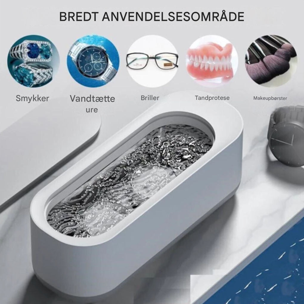 Husholdnings ultralydsrenser, der sikrer skinnende rene briller, smykker og ure med dybdegående pleje.