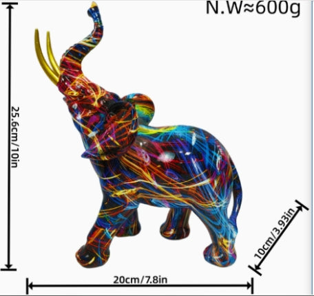 Farverig Elefant Skulptur Dekorativ Figur Resin Modern