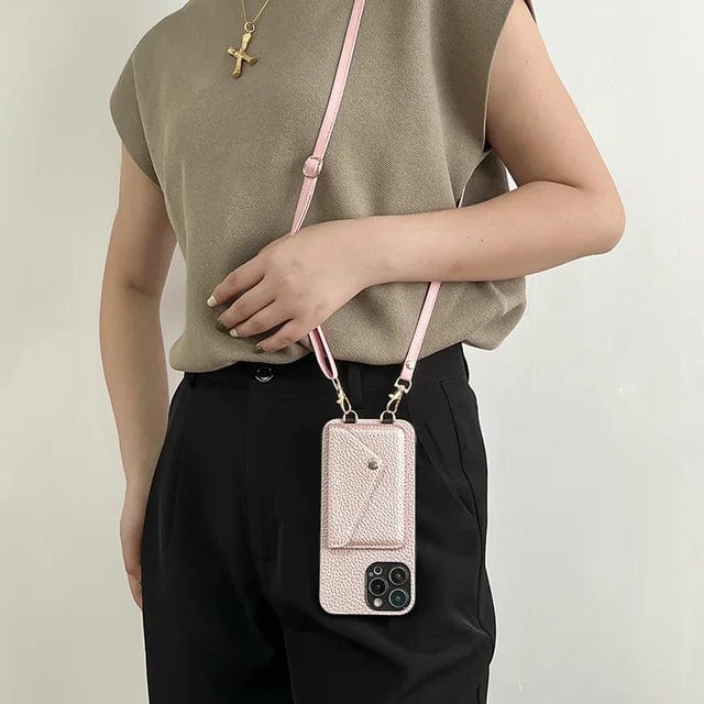 Stilfuld mobil crossbody etui/pung til iPhone. Kompakt og justerbar rem gør den til den perfekte accessory.