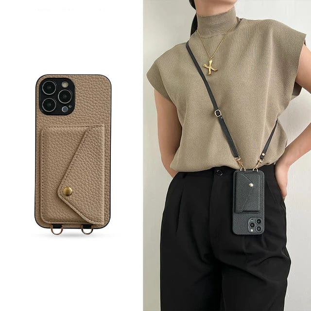 Sikker og stilfuld crossbody taske til iPhone med justerbar rem og kortholder. Praktisk til daglig brug.