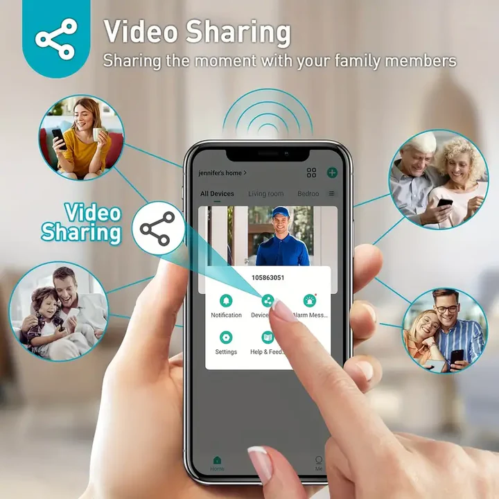 Smart genopladelig dørklokke med kamera og WiFi, giver 1080P HD video for sikker overvågning og nem installation.