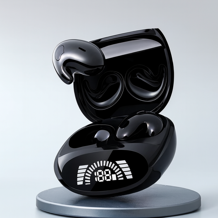 Nærbillede af ergonomiske in-ear Bluetooth høretelefoner, der leverer krystalklar HiFi lydkvalitet.