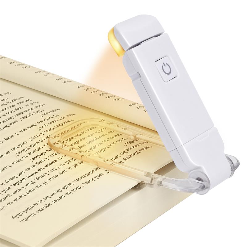 Bærbar, fleksibel læselampe med blåt lysfilter, dæmpbar LED-belysning og USB-opladning for øjenvenlig læsning.