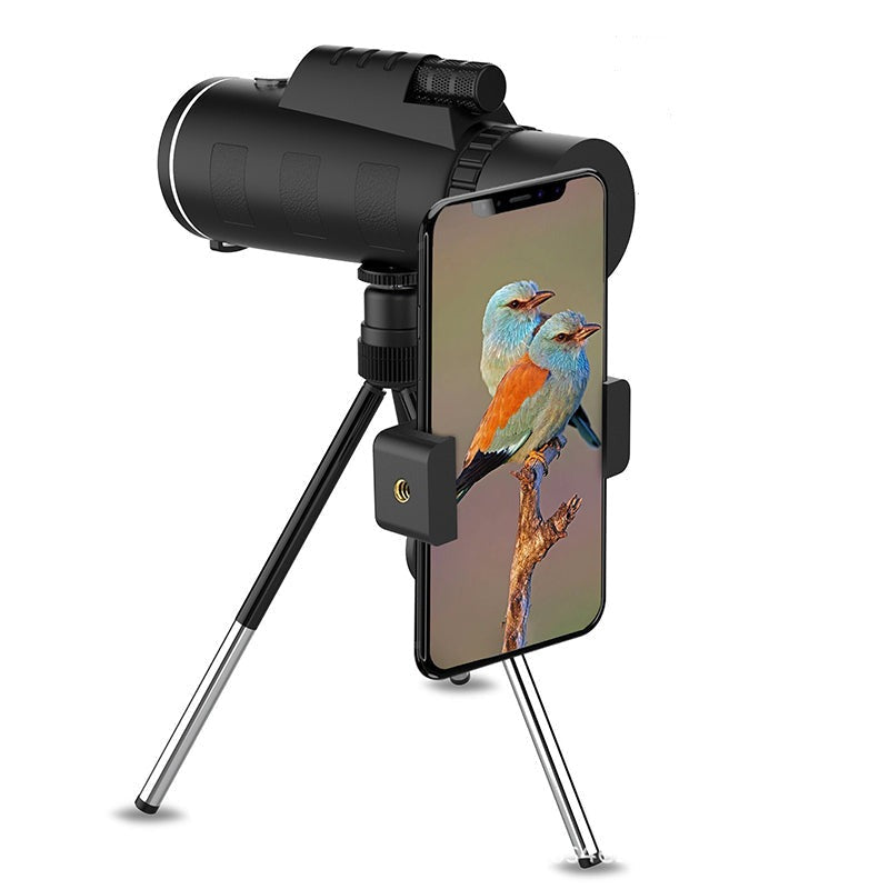 Bærbart 500X Pro teleskop, sort, høj zoom, robust design til astronomi, ideelt til stjerneobservationer.