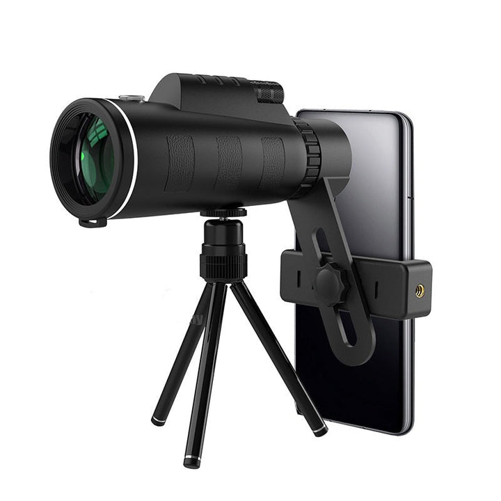 Bærbart 500X Pro teleskop, sort, høj zoom, robust design til astronomi, ideelt til stjerneobservationer.