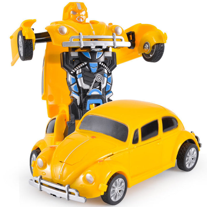 Transformierendes Kinderfahrzeug: Auto wechselt zu Roboter, bunte Details, für kreatives Spiel und spannende Abenteuer.