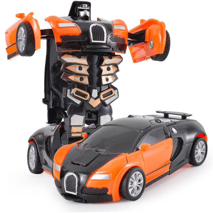 Transformierendes Kinderfahrzeug: Auto wechselt zu Roboter, bunte Details, für kreatives Spiel und spannende Abenteuer.