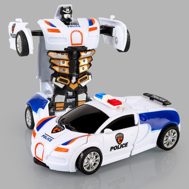 Transformierendes Kinderfahrzeug: Auto wechselt zu Roboter, bunte Details, für kreatives Spiel und spannende Abenteuer.