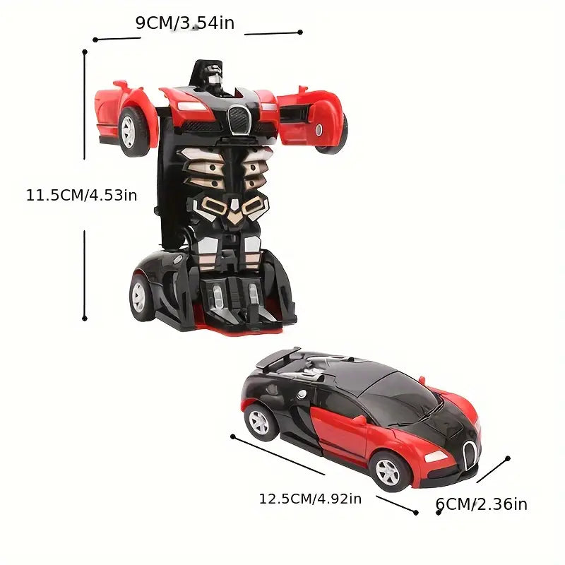 Transformierendes Kinderfahrzeug: Auto wechselt zu Roboter, bunte Details, für kreatives Spiel und spannende Abenteuer.