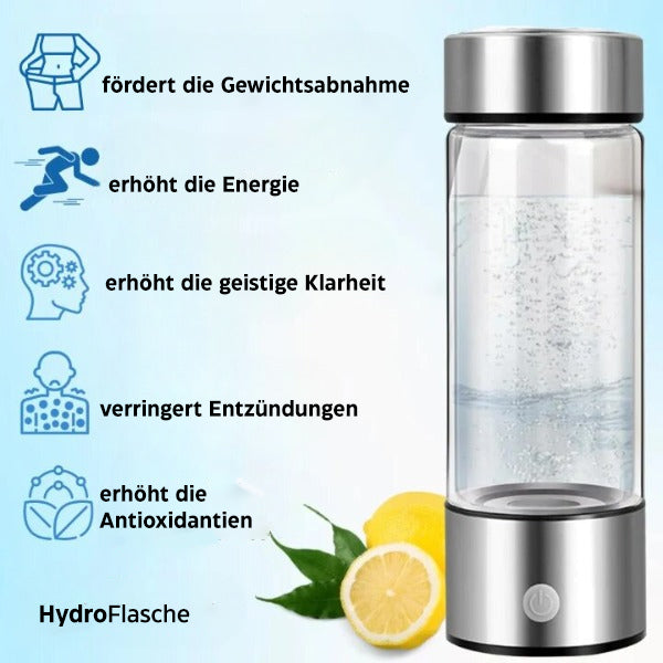 Transparent brintvandflaske med elegant design, for vitalitetsfremmende, antioxidantberiget drikkevand