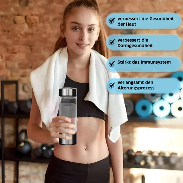 Transparent brintvandflaske med elegant design, for vitalitetsfremmende, antioxidantberiget drikkevand
