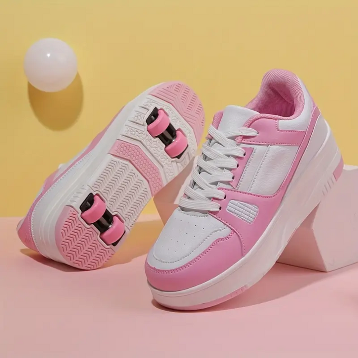 Børn og unges rulleskøjter med skjulte hjul, i et trendy rosa-sort design, ideelle til udendørs eventyr og leg