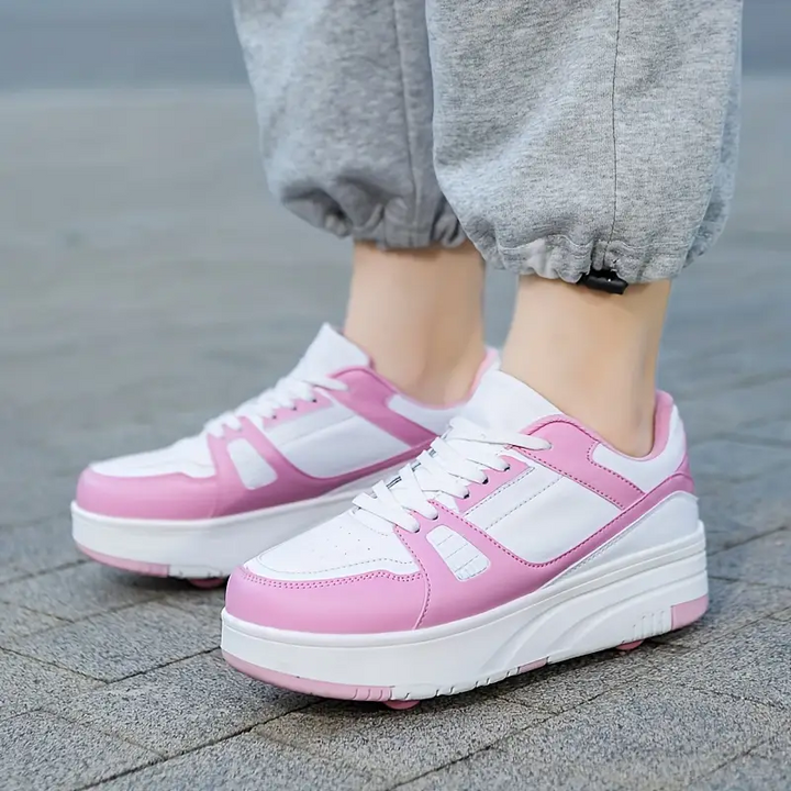 Børn og unges rulleskøjter med skjulte hjul, i et trendy rosa-sort design, ideelle til udendørs eventyr og leg