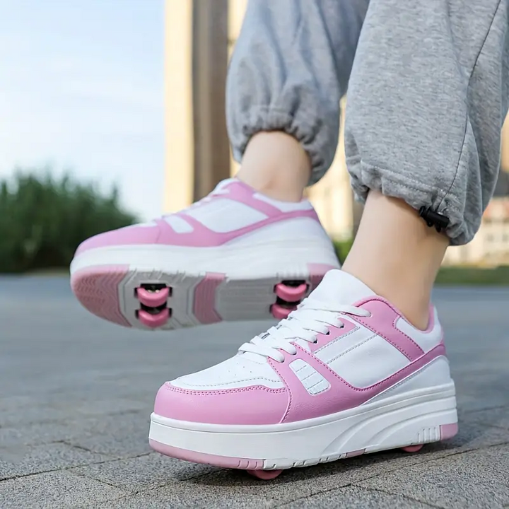 Børn og unges rulleskøjter med skjulte hjul, i et trendy rosa-sort design, ideelle til udendørs eventyr og leg