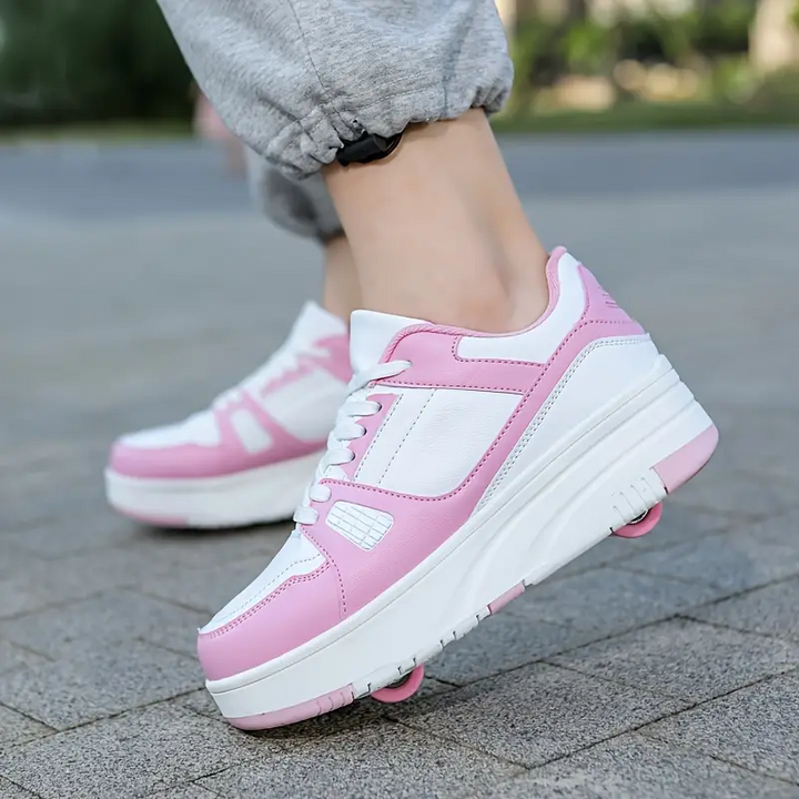 Børn og unges rulleskøjter med skjulte hjul, i et trendy rosa-sort design, ideelle til udendørs eventyr og leg