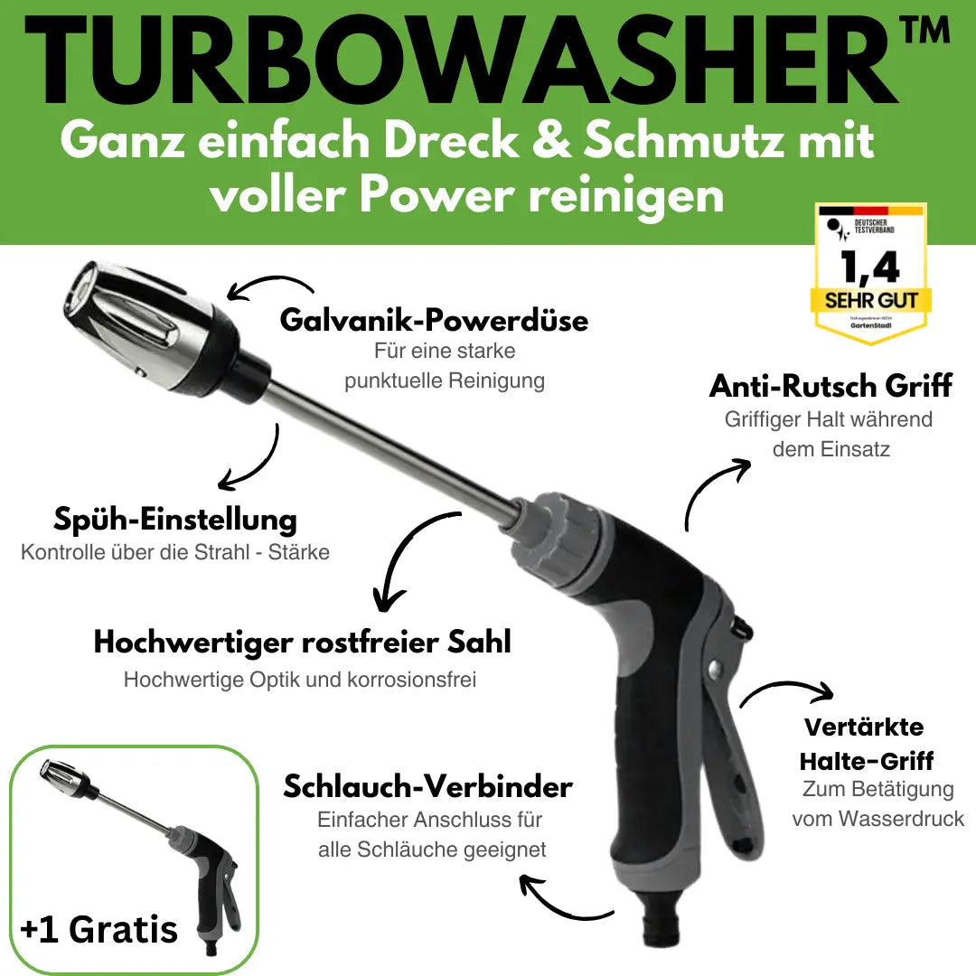 Turbowasher højtryksdyse til haveslange. Perfekt til rengøring af terrasse, bilvask og facade.