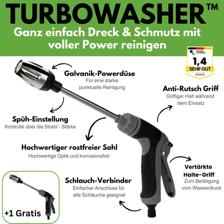 Turbowasher højtryksdyse til haveslange. Perfekt til rengøring af terrasse, bilvask og facade.